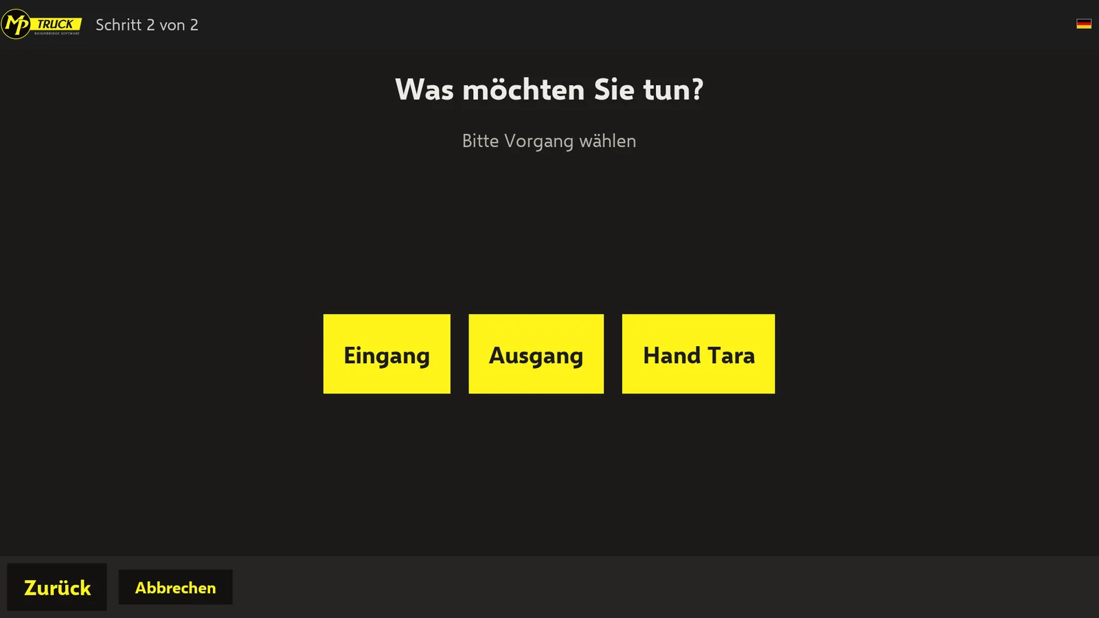 MP TRUCK Selbstbedienung – Vorgang wählen